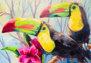Tucanos com flores<p style='font-size: 70%'> 100 x 70<br>